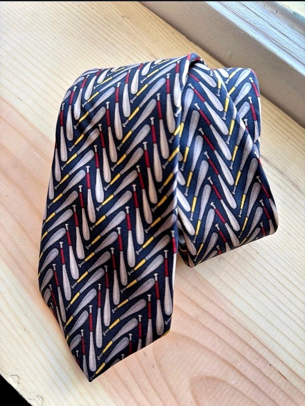 Jonathan Bennett Baseball Pattern Tie in Blue, Red & Yellow Like New